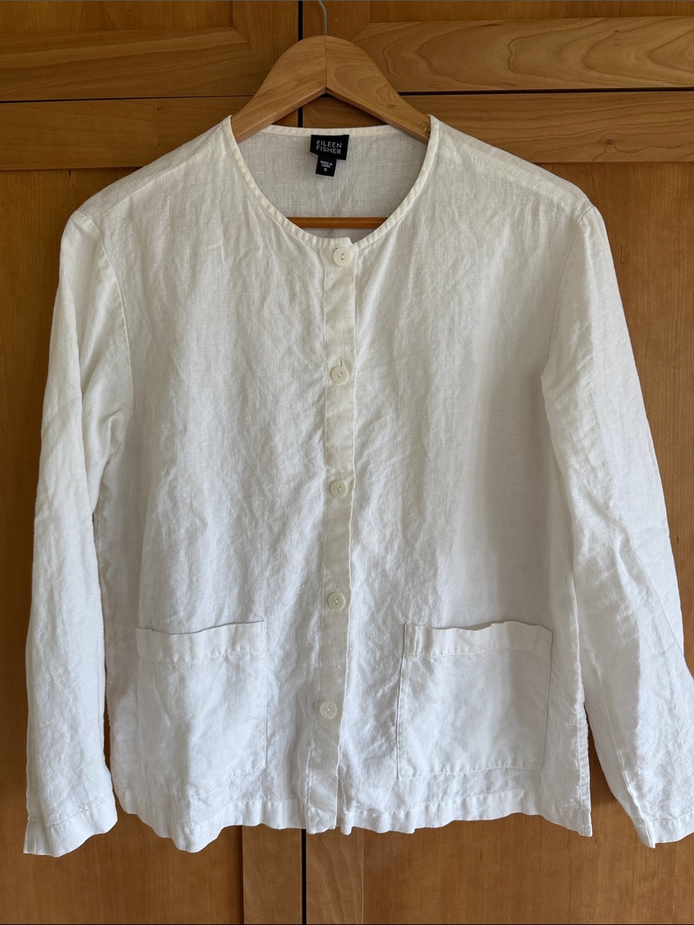 Eileen Fisher White Linen Button-Front Shirt